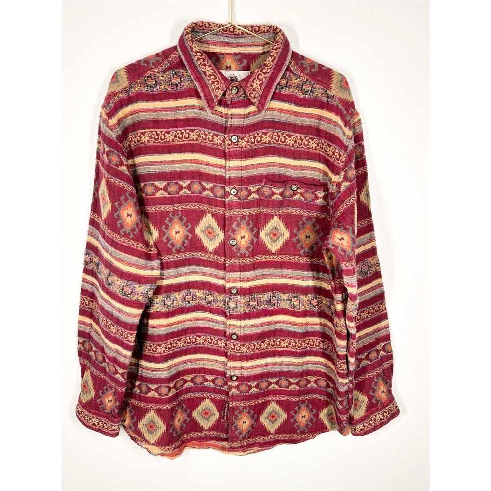 VTG The Territory Ahead Southwest Western Textured Textile Button Up Shirt L